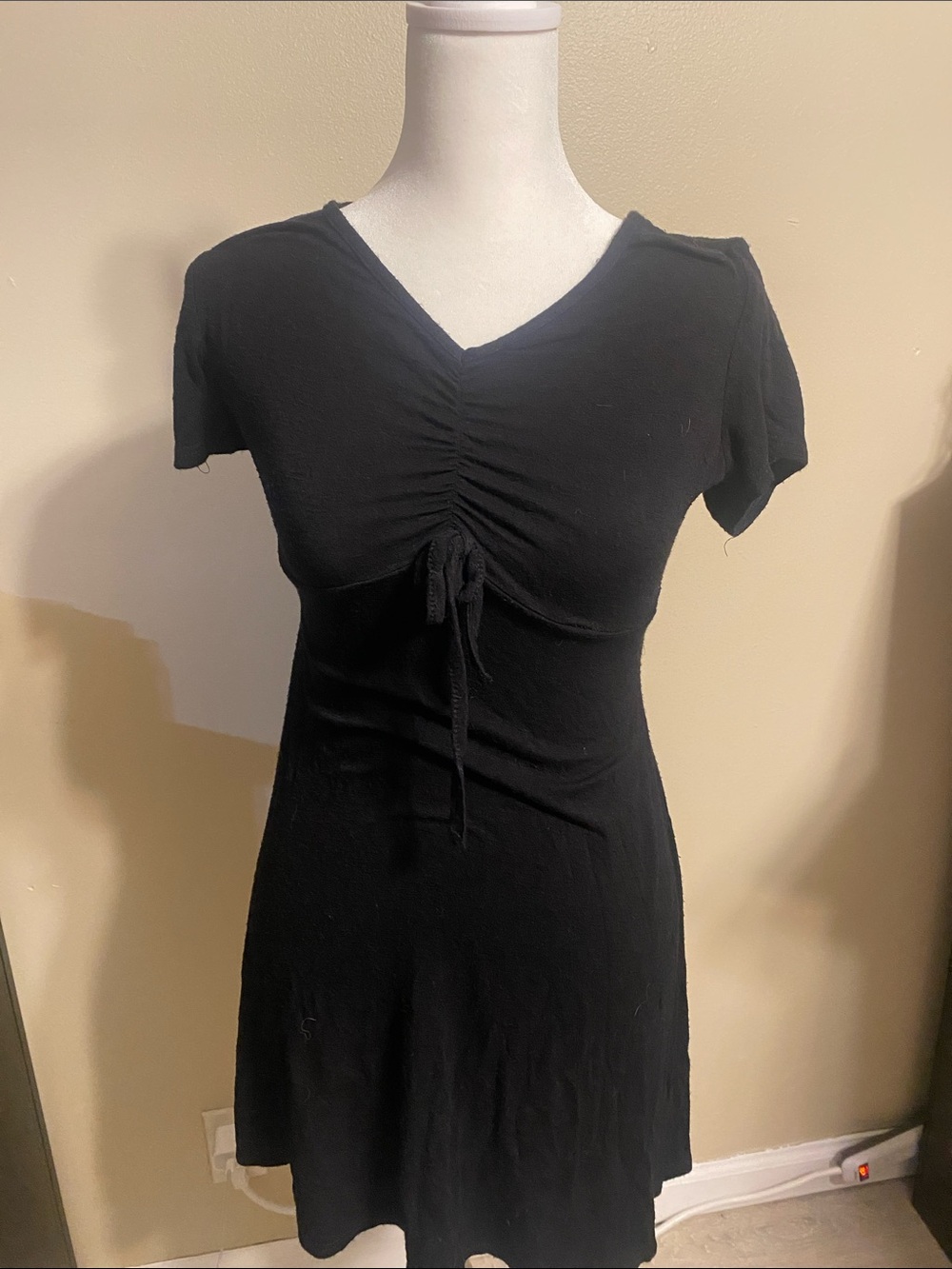 Olivia Rae Black Ruched V-Neck Fit-and-Flare Dress